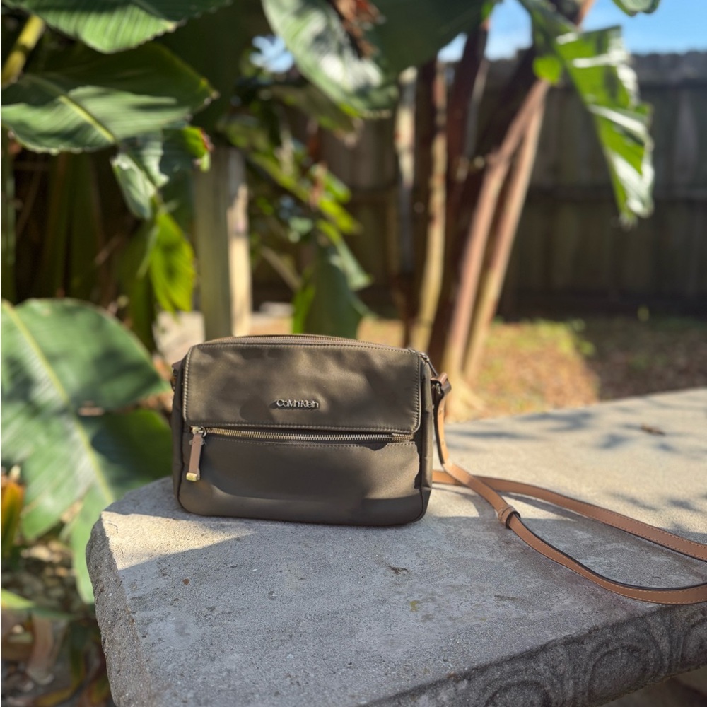 Calvin Klein Olive Green Nylon Crossbody Bag